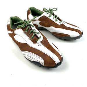 Footjoy lopro collection golf soft spike shoes leather white brown size 8